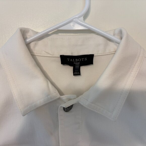 Talbots Women's Plus L/S Classic Button-Front Denim Jean Jacket 1X White Pockets - Picture 3 of 10